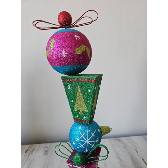 Pier 1 glitter ornament centerpiece vintage Xmas decor blue green unique retired - Picture 8 of 10